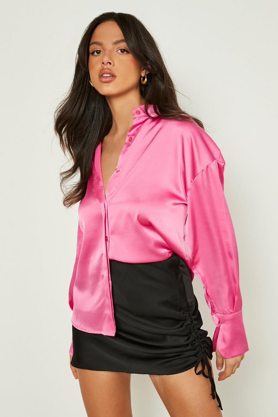 Pink rosa חולצת סאטן בגזרה משוחררת עם חפתים גדולים  image number 1
