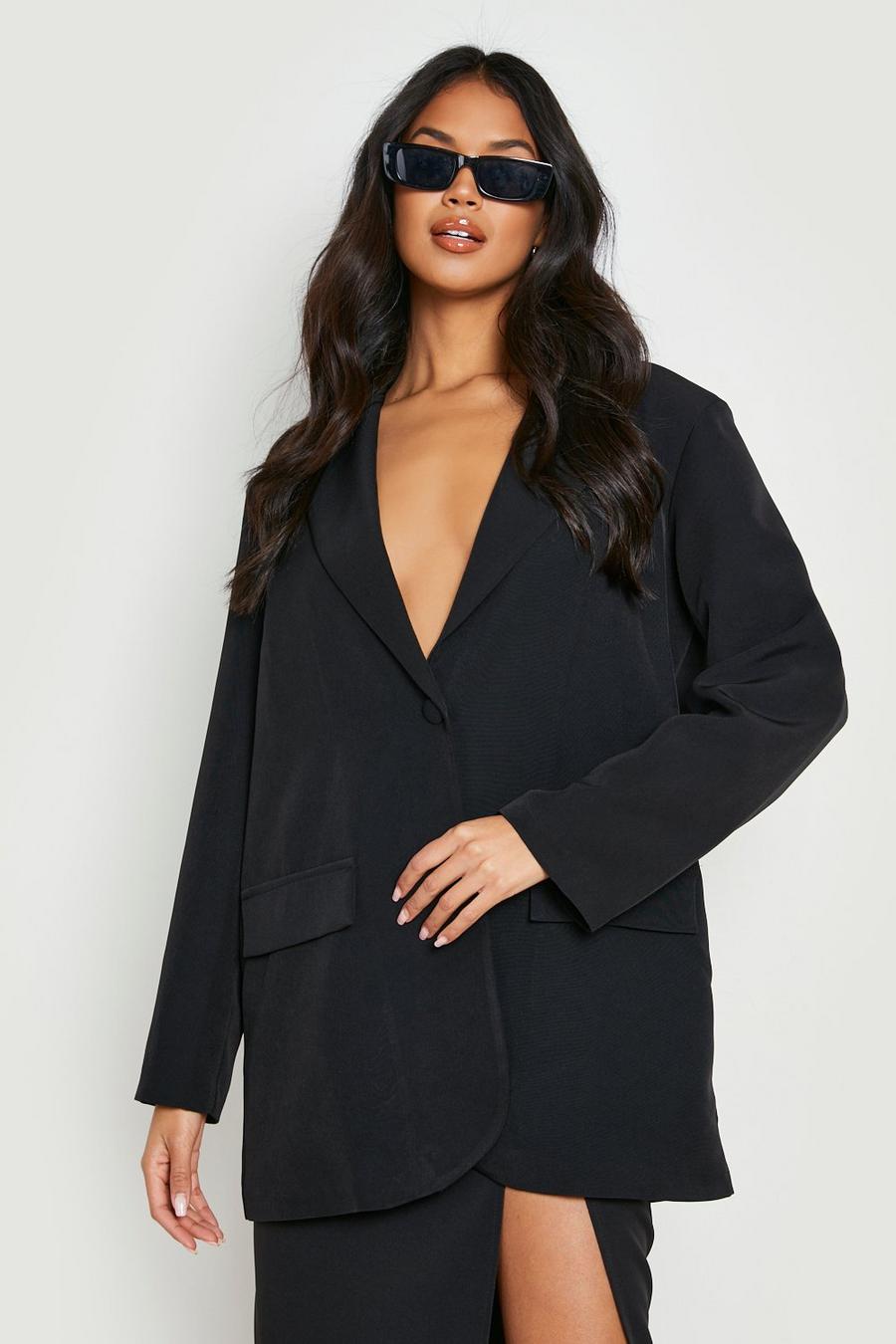 Black Relaxed Fit Single Breasted Blazer image number 1
