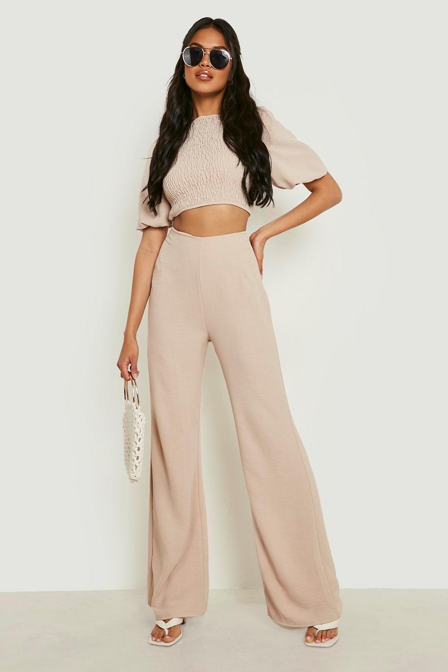 Stone Textured Shirred Crop & Wide Leg Pants image number 1