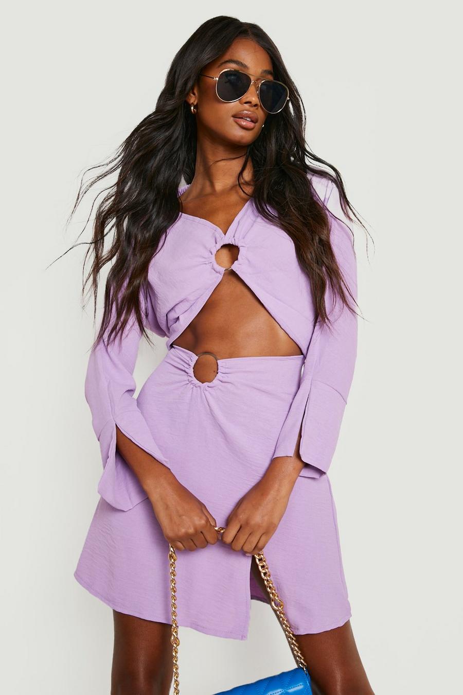 Lilac Textured O Ring Crop & Mini Skirt  image number 1