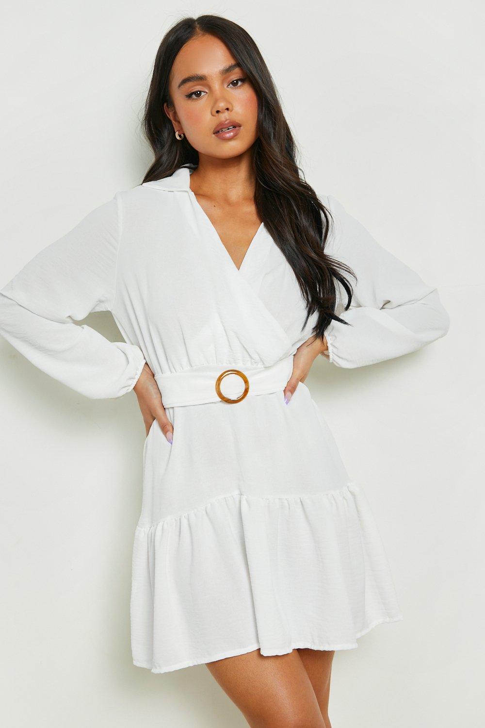 Boohoo satin belted wrap dress sales