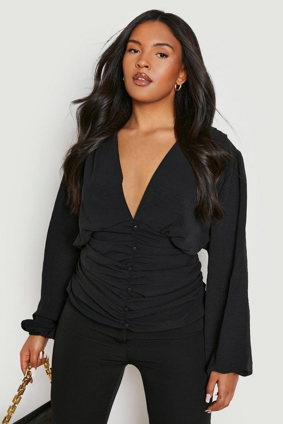 Black Plus Textured Ruched Front Blouse image number 1