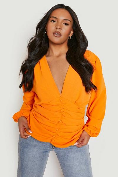 boohoo orange Plus Textured Ruched Front Blouse