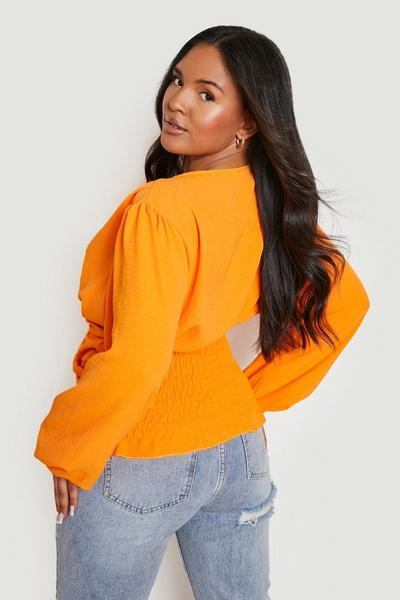boohoo orange Plus Textured Ruched Front Blouse