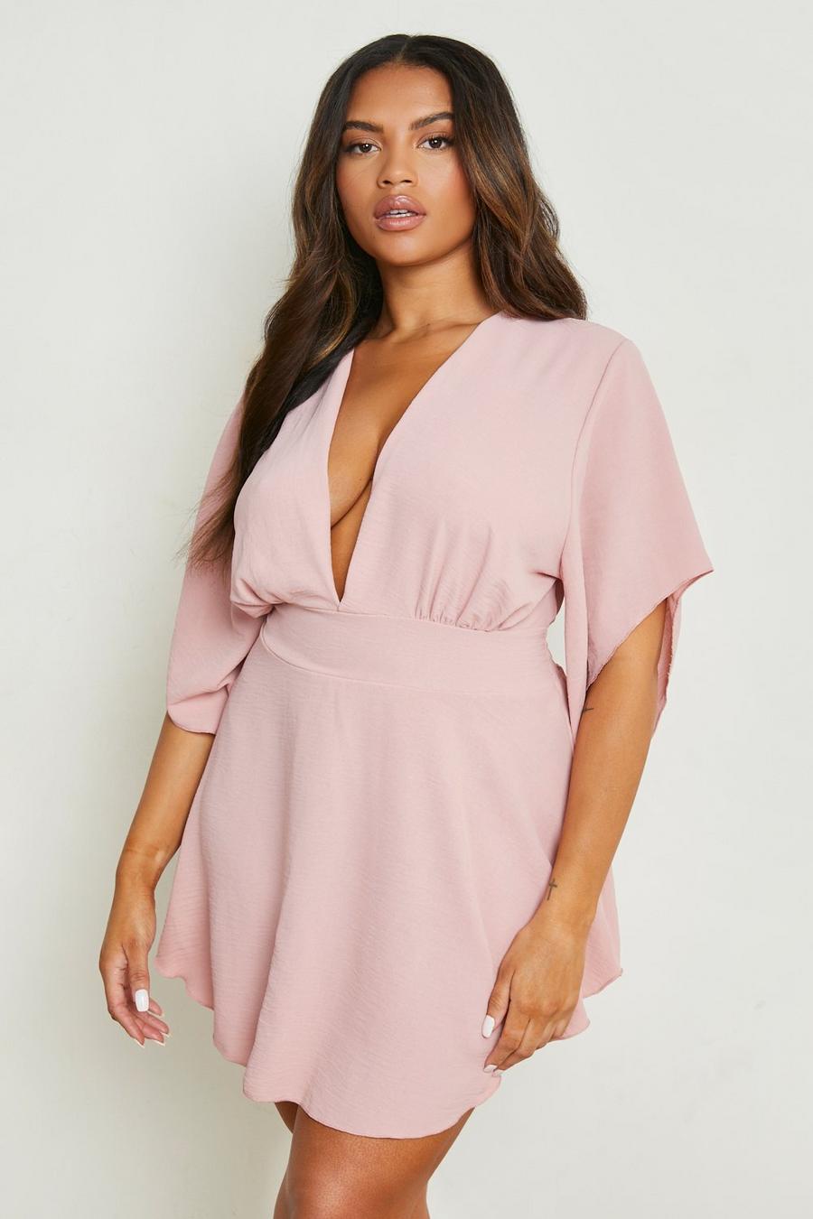 Blush pink Plus Woven Angel Sleeve Mini Dress