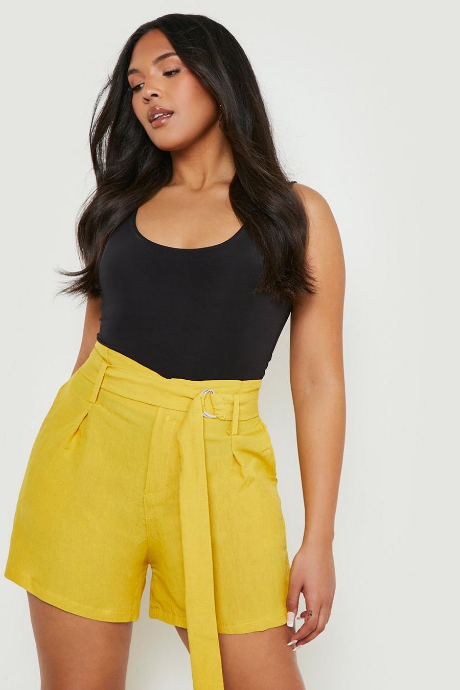 Mustard yellow Plus Woven Belted Short