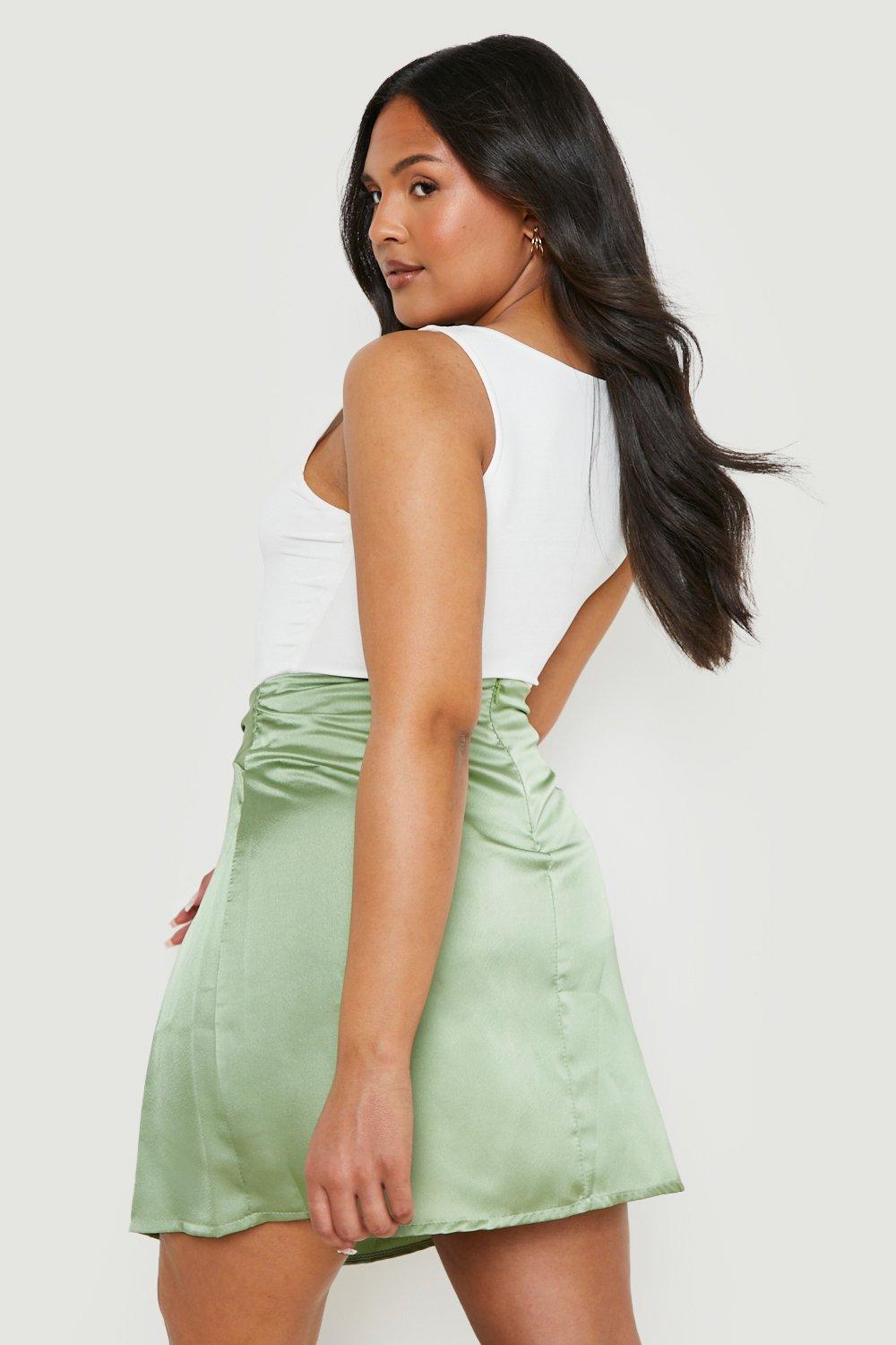 Boohoo exclusive satin midi skirt in sage sale