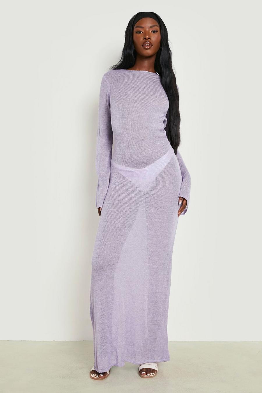 Lilac violett Sheer Scoop Back Knitted Maxi Dress