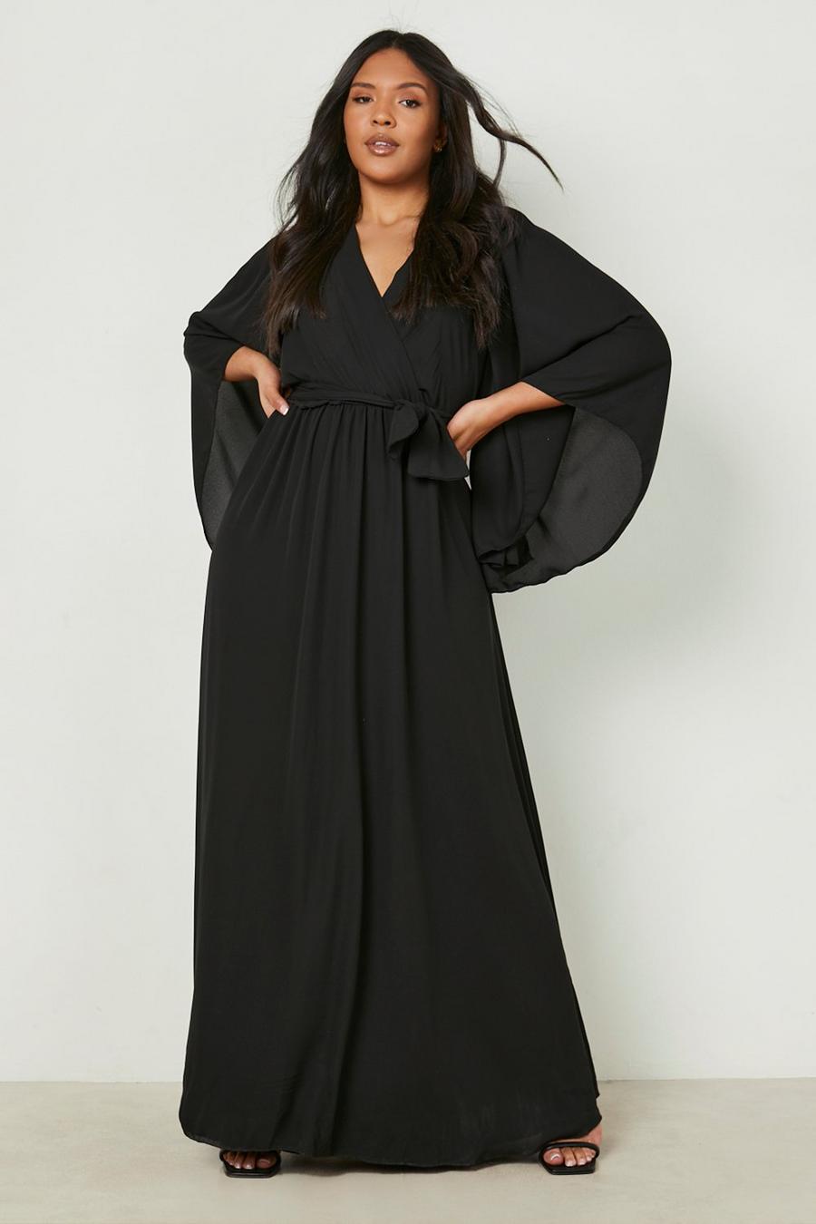 Black Plus Chiffon Angel Sleeve Maxi Dress image number 1