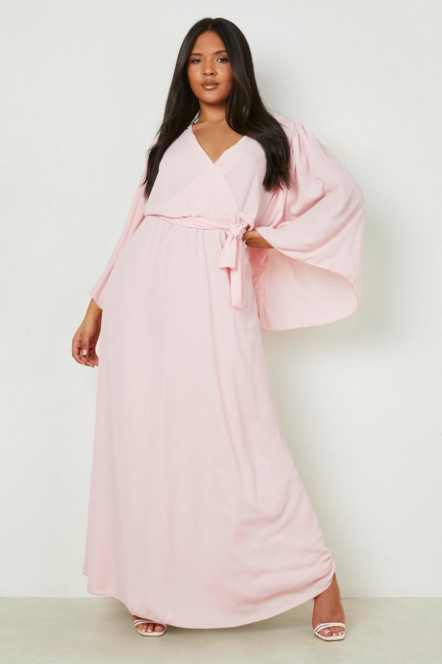 Blush pink Plus Chiffon Angel Sleeve Maxi Dress