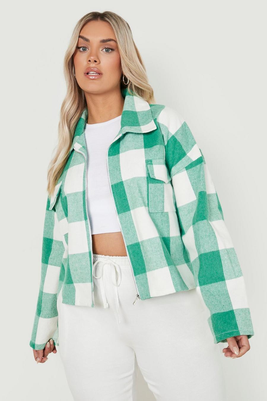 Green Plus Zip Up Check Shacket image number 1