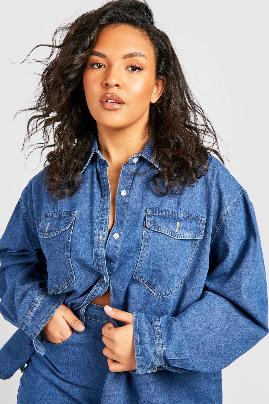 Camicia in denim Plus Size oversize, Mid blue image number 1