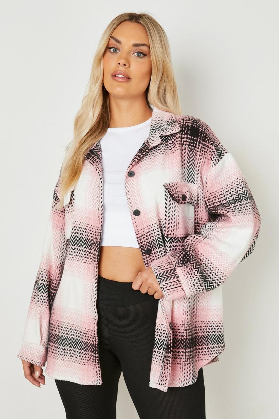 Pink Plus Checked Shacket image number 1