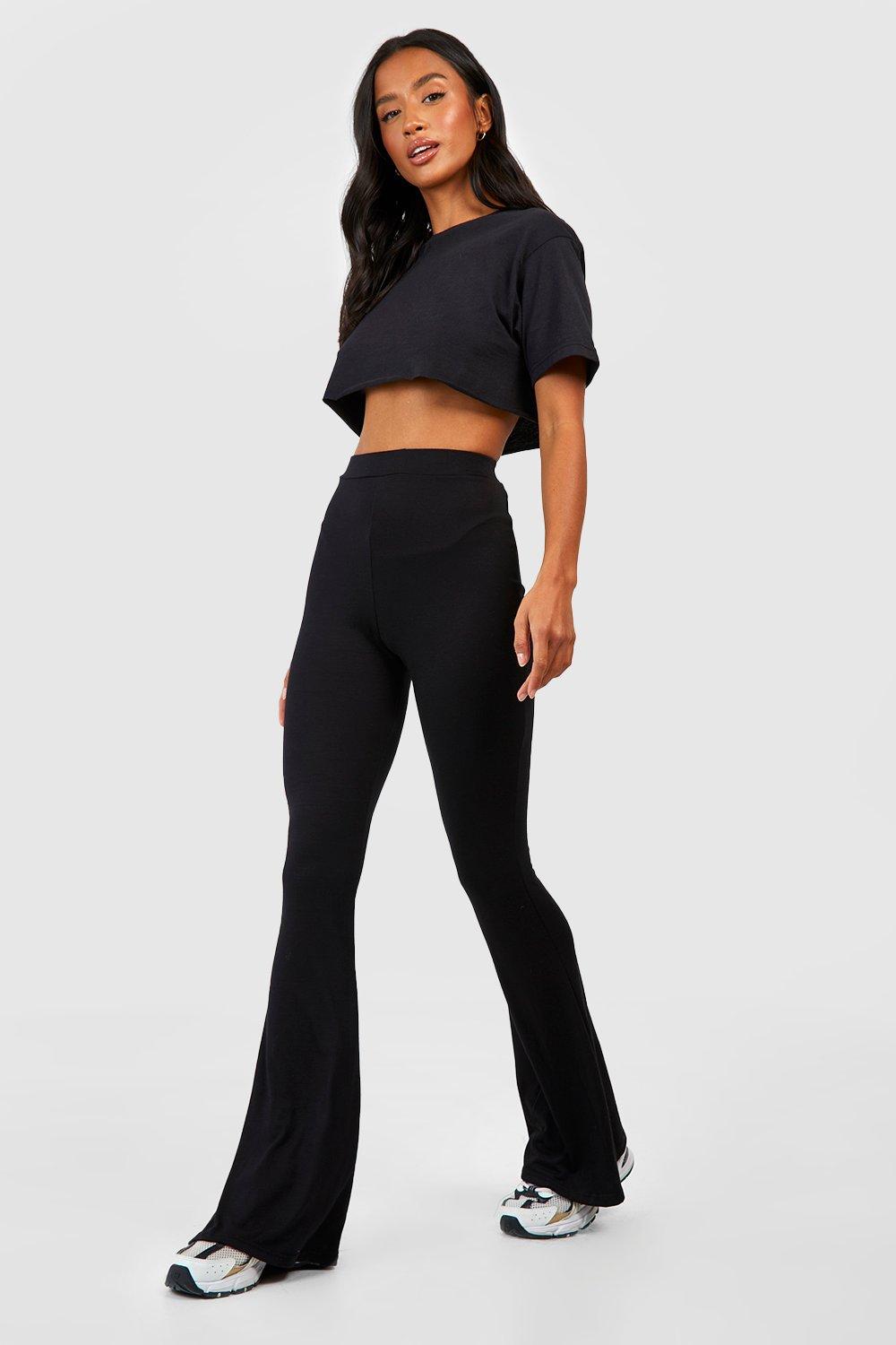 boohoo Petite V Waistband Split Hem Flare Pants - ShopStyle