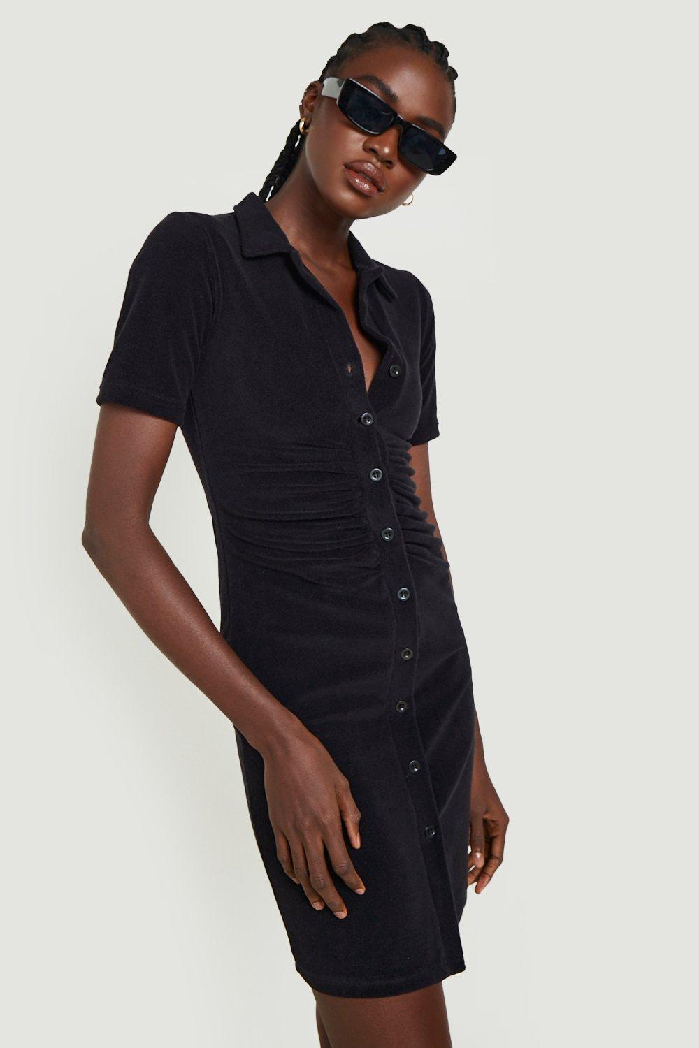 Boohoo button store down dress