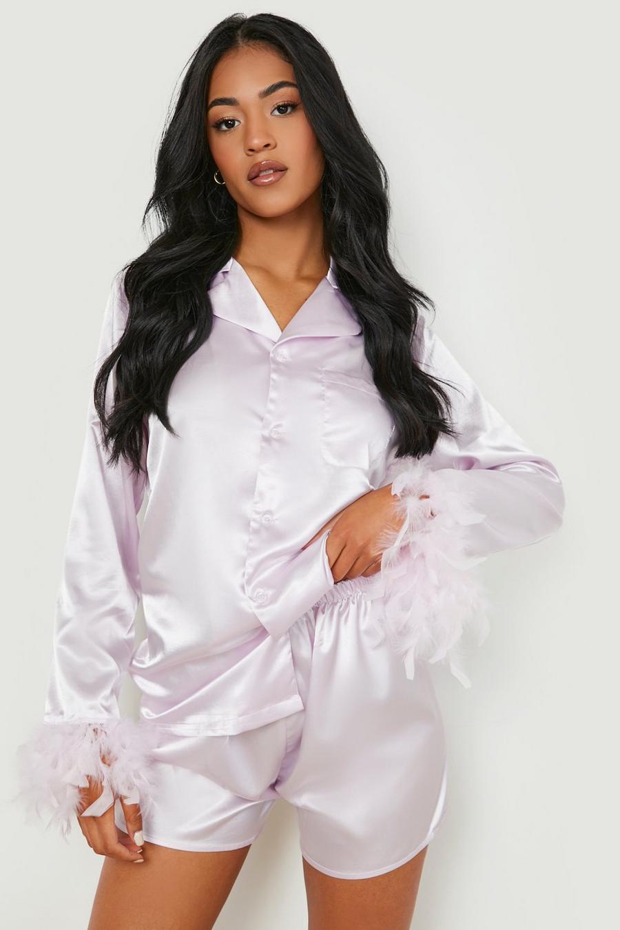 Lilac Tall Feather Trim Short Pj Set image number 1