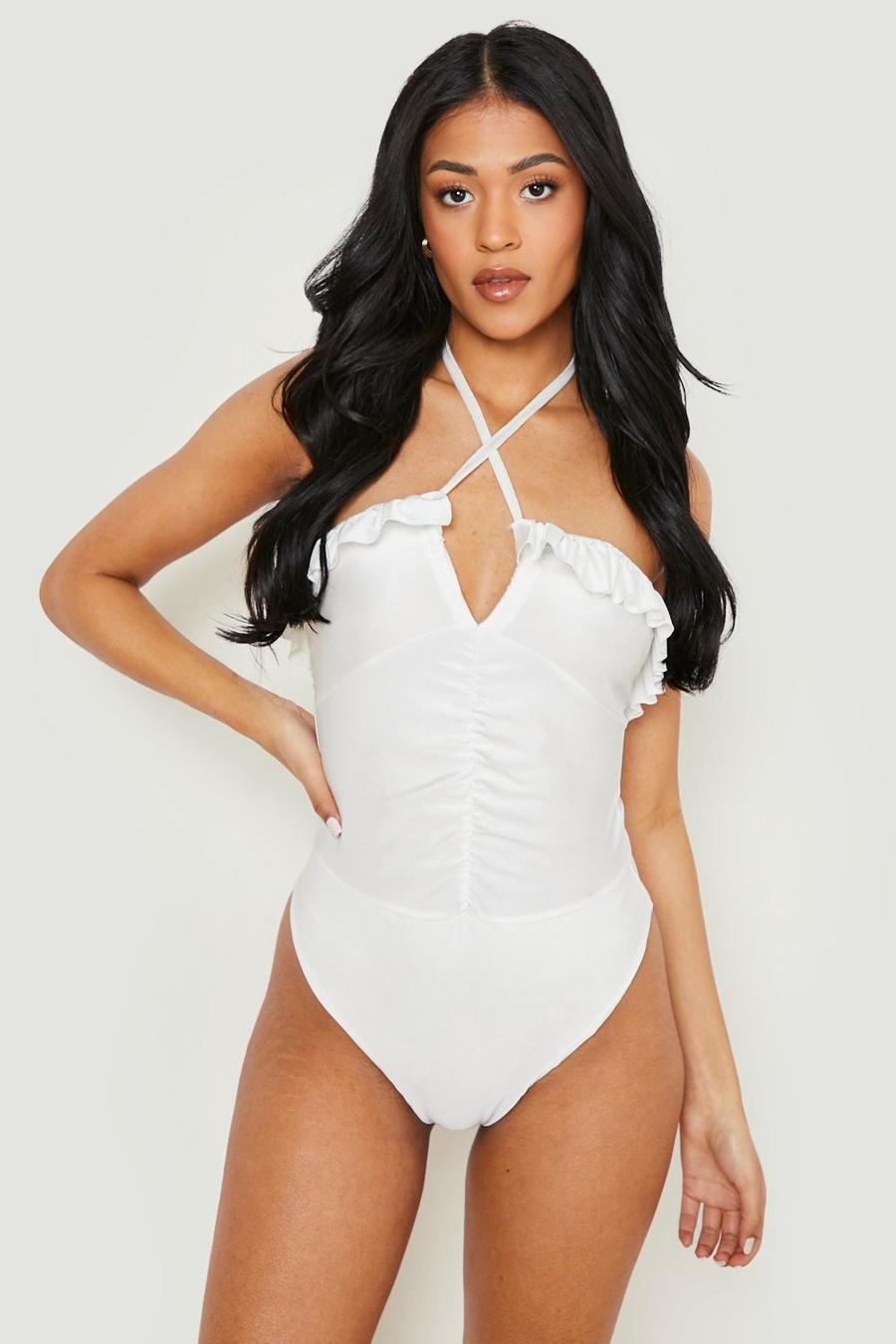 White Tall Ruche Swimsuit image number 1