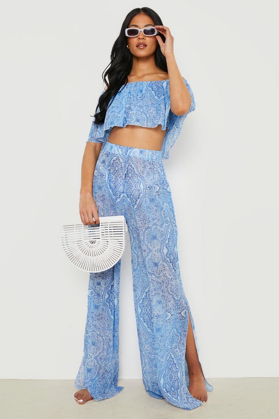 Blue Tall Porcelain Print Beach Co-Ord image number 1