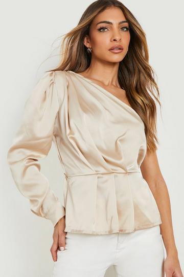 One Shoulder Satin Peplum olive