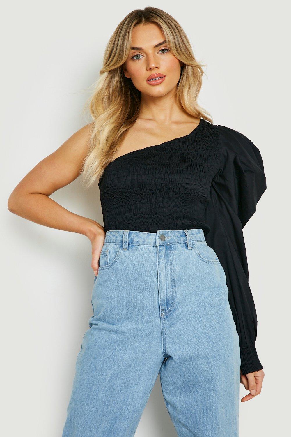 One shoulder store puff sleeve top