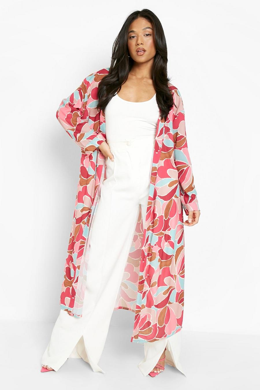 Pink Petite Abstract Print Kimono