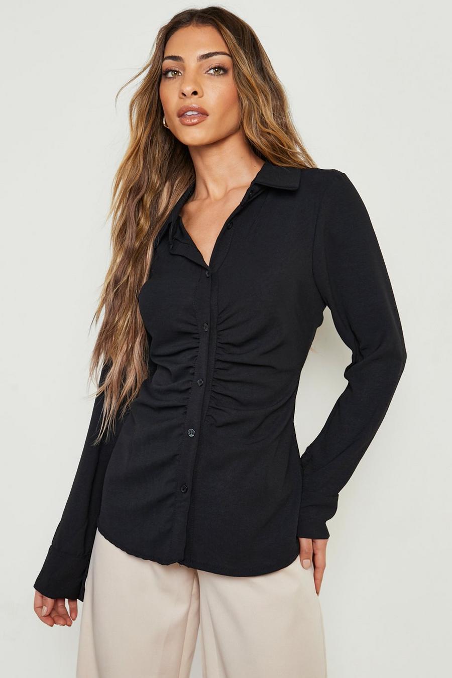 Black Textured Ruched Front Shirt