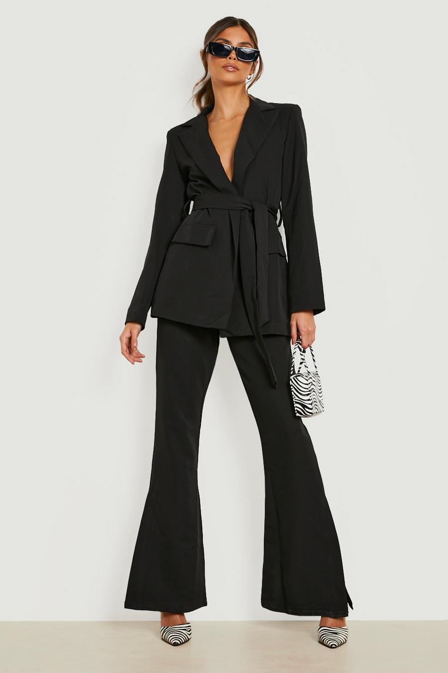 Black Split Side Fit & Flare Tailored Trousers image number 1
