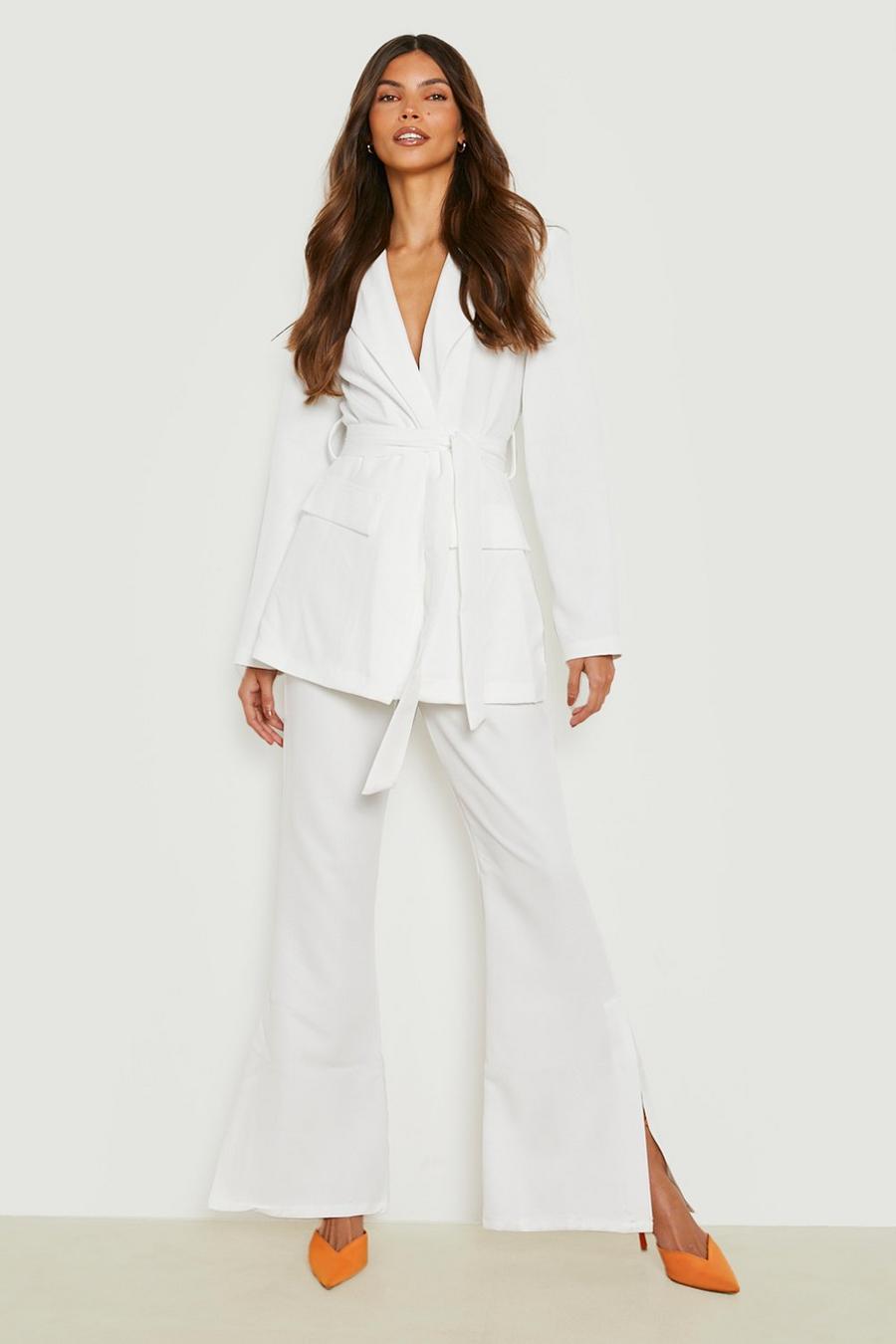 Ivory white Split Side Fit & Flare Tailored Trousers