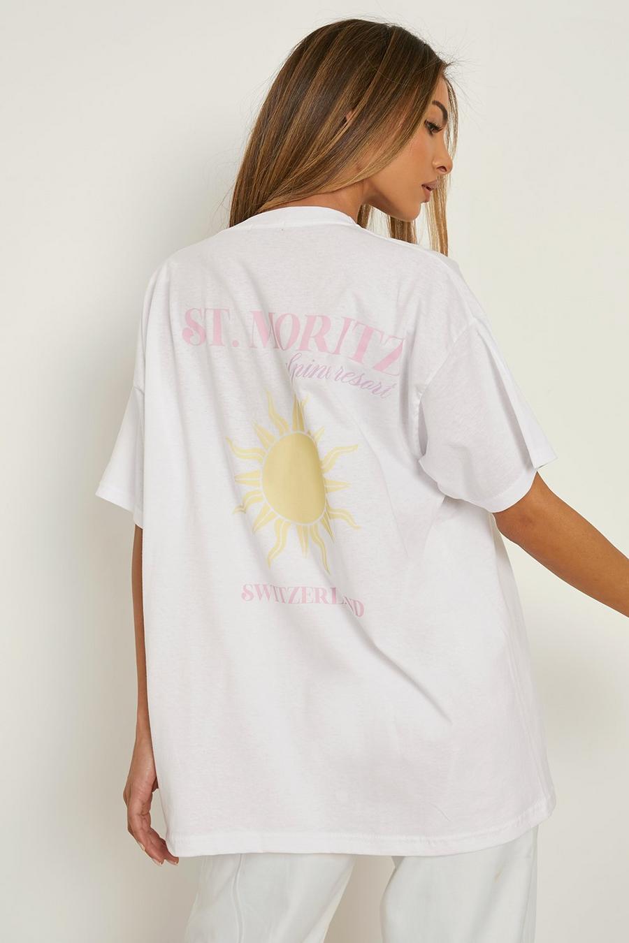 Oversize T-Shirt mit St. Moritz Print, White blanc