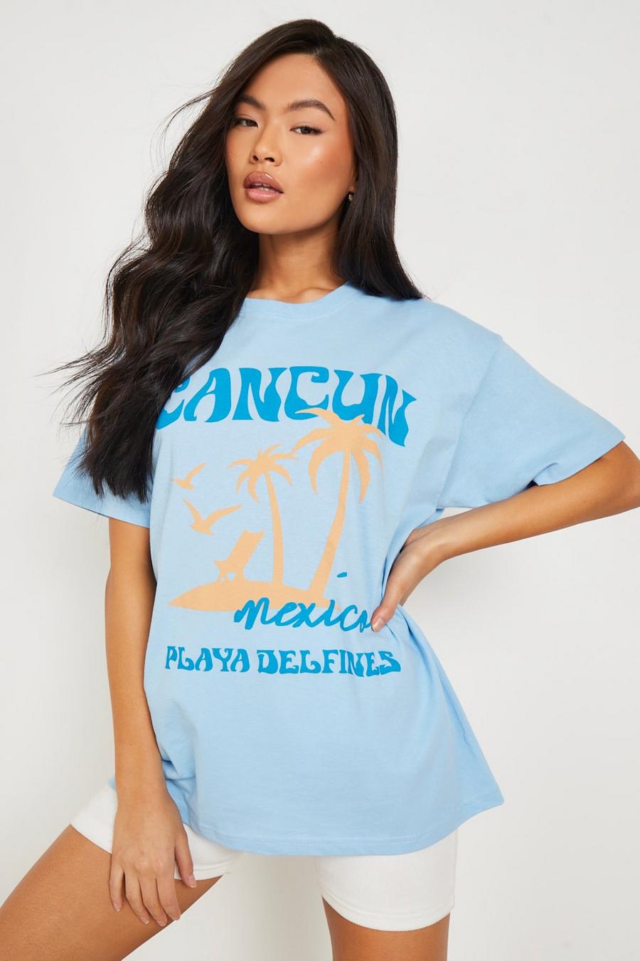 Oversize T-Shirt mit Cancun-Print, Light blue image number 1