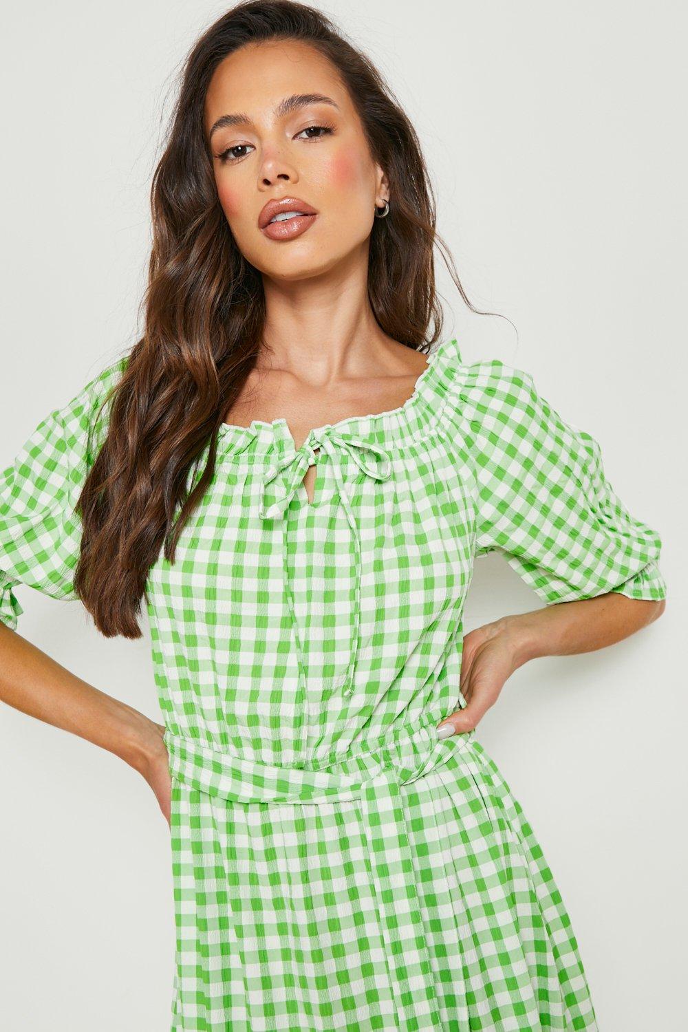 Lime green gingham dress sales