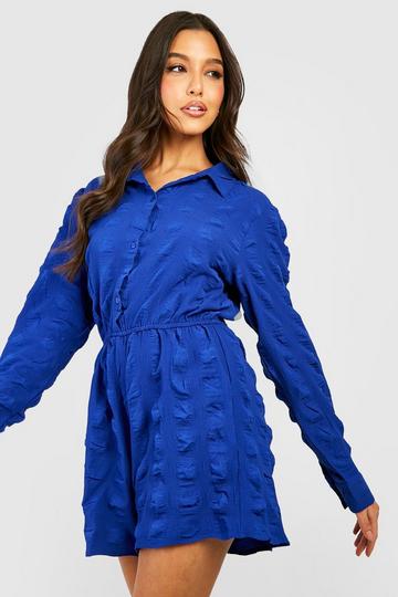 Crinkle Textured Shirt Romper cobalt