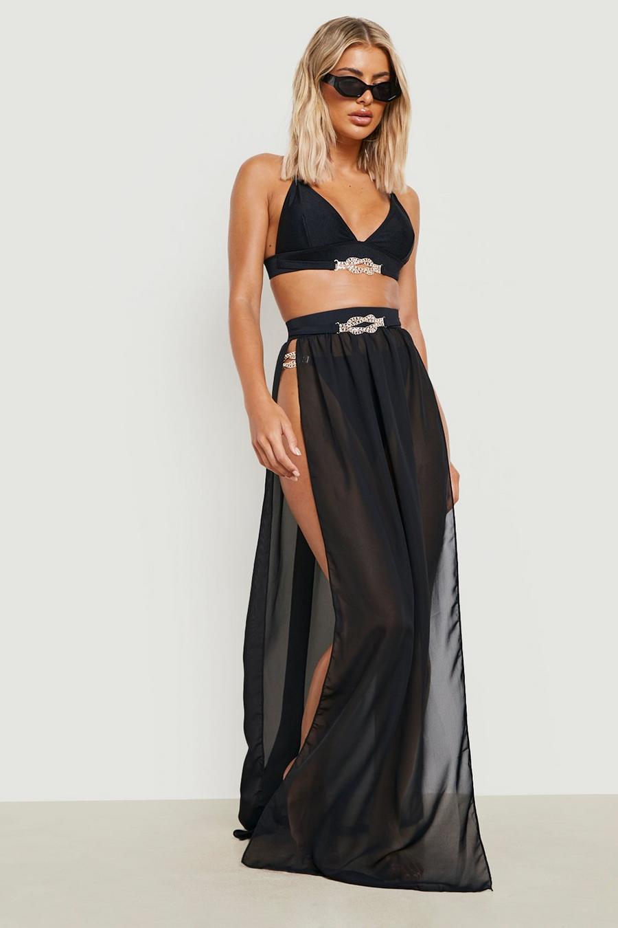Black Diamante Jewel Maxi Beach Skirt image number 1