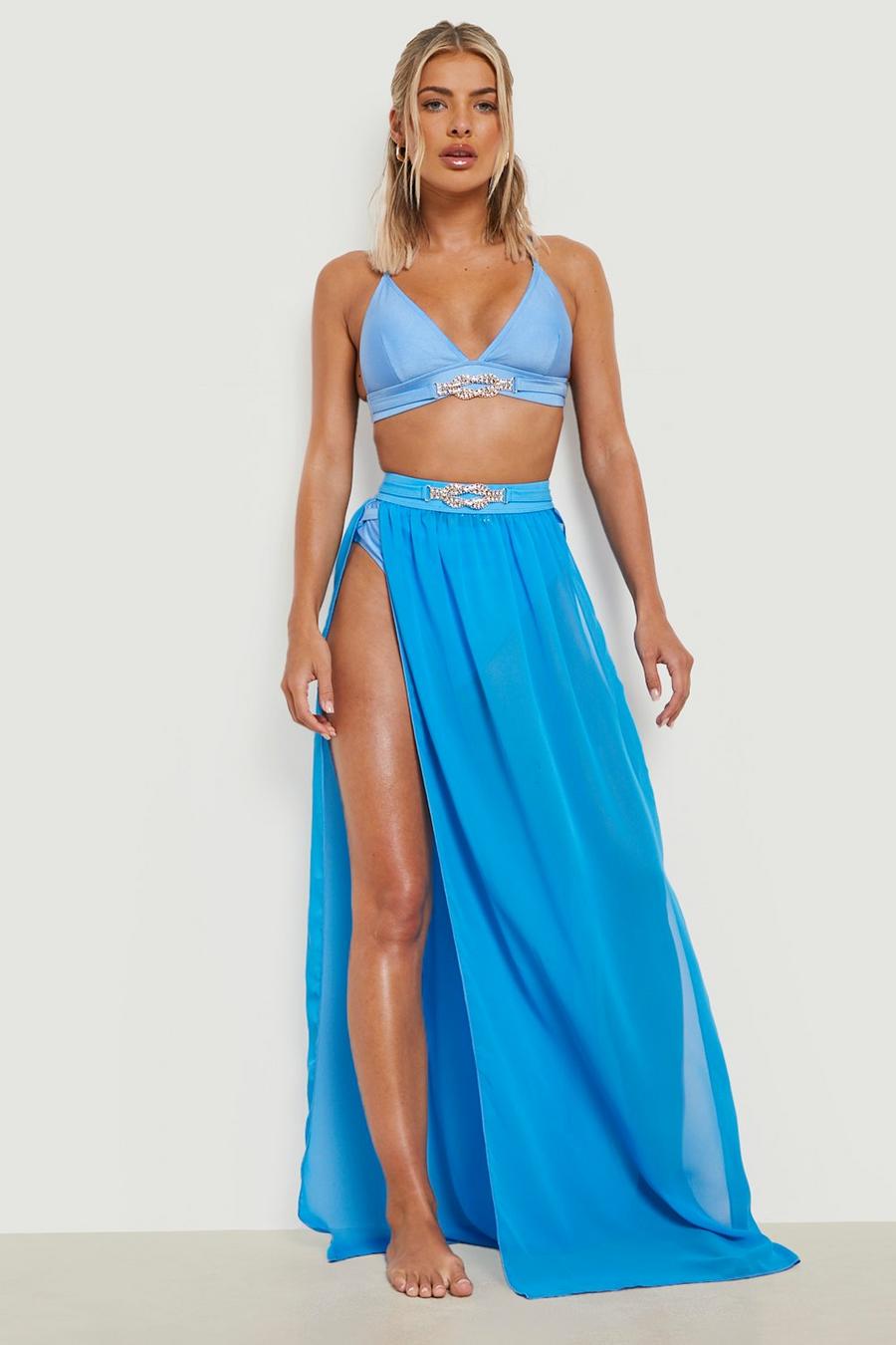 Ice blue Diamante Jewel Maxi Beach Skirt image number 1