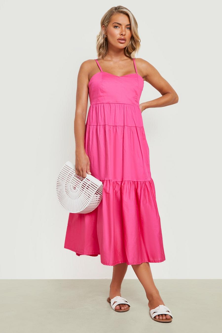 Pink rosa Cotton Open Back Strappy Midaxi Dress