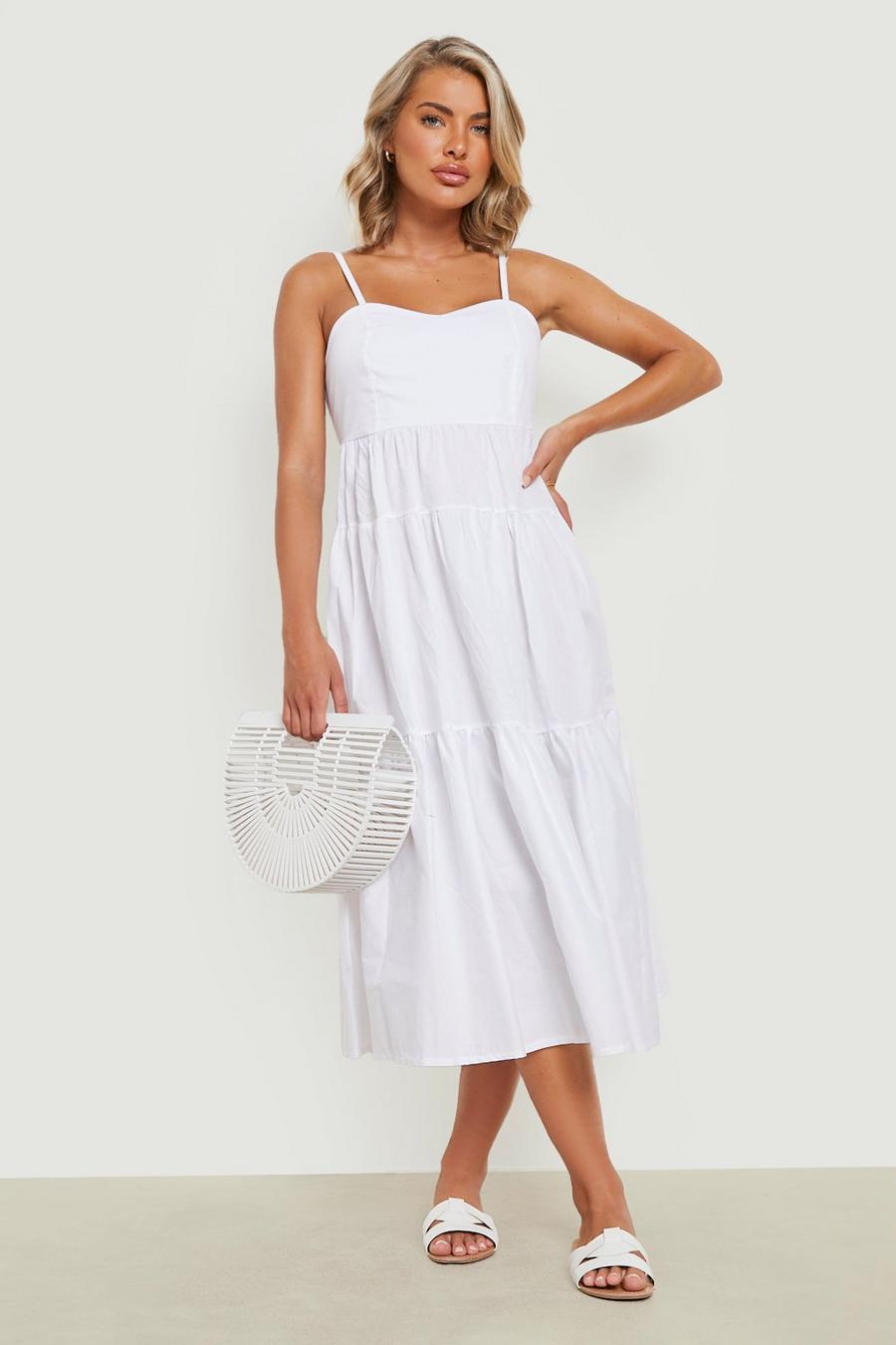 White Cotton Open Back Strappy Midaxi Dress image number 1