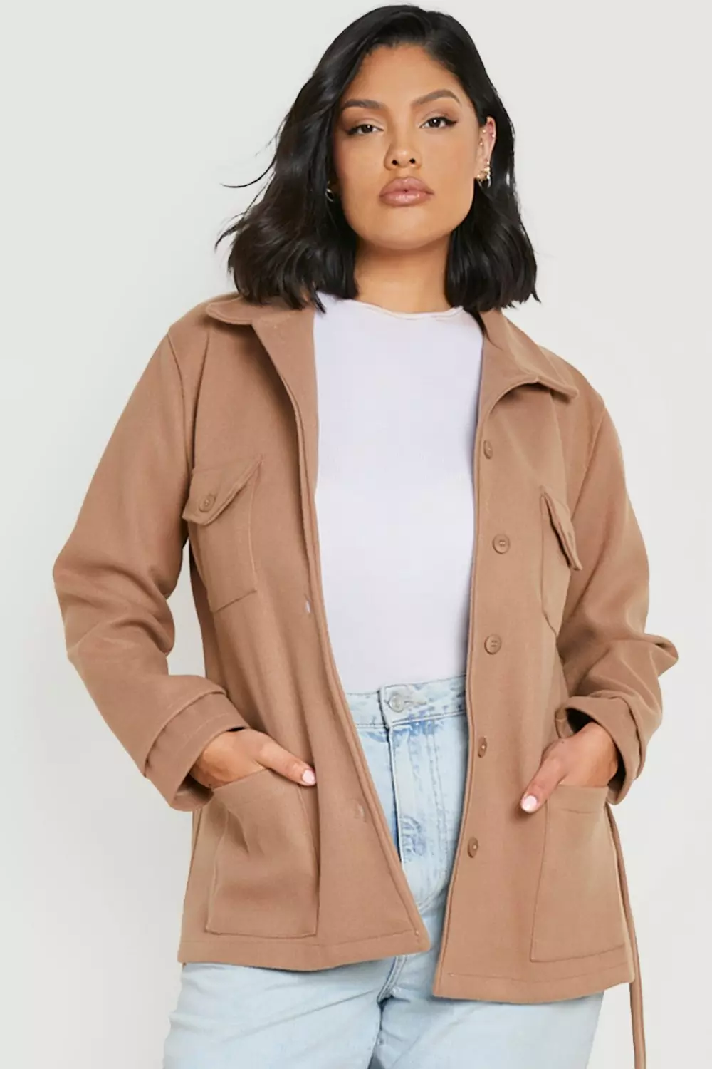 Camel Plus Wool Belted Shacket alternative image