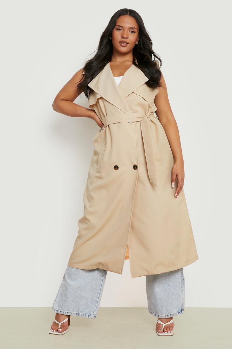 Cappotto Trench Plus Size smanicato, Stone beige image number 1