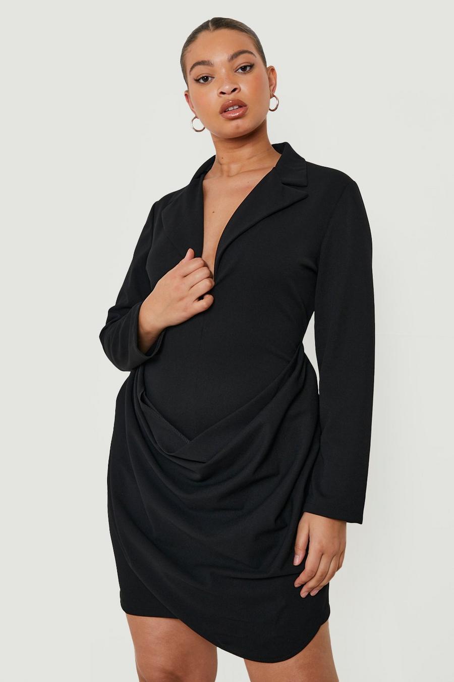 Black Plus Drape Front Blazer Dress image number 1