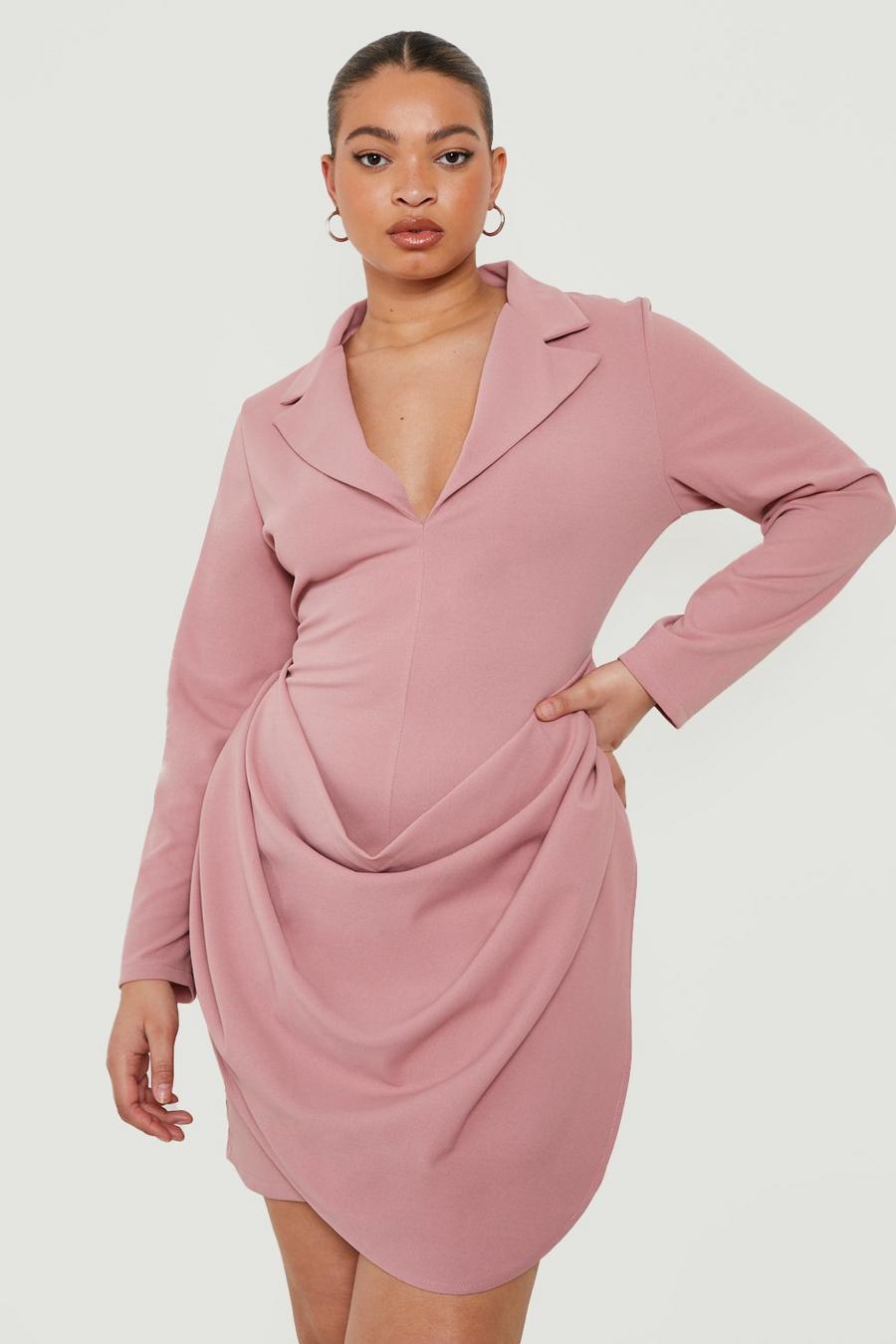 Rose pink Plus Drape Front Blazer Dress