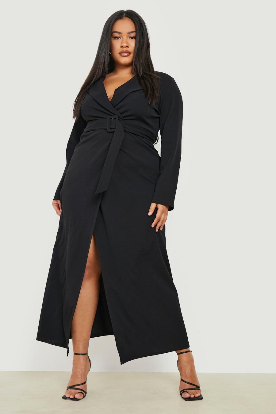 Black Plus Maxi Split Leg Blazer Dress image number 1