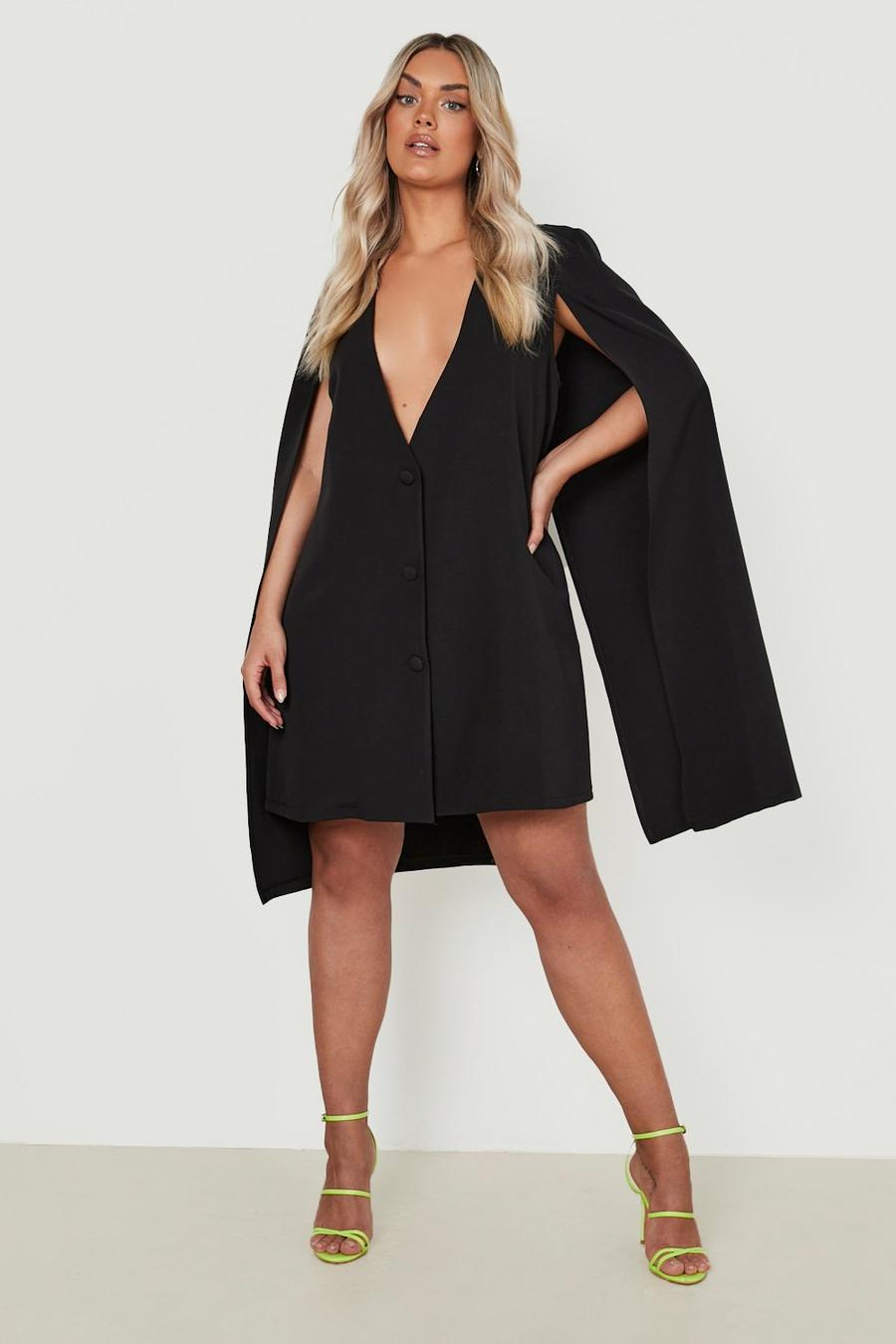 Plus Blazer-Kleid mit Cape, Black schwarz image number 1