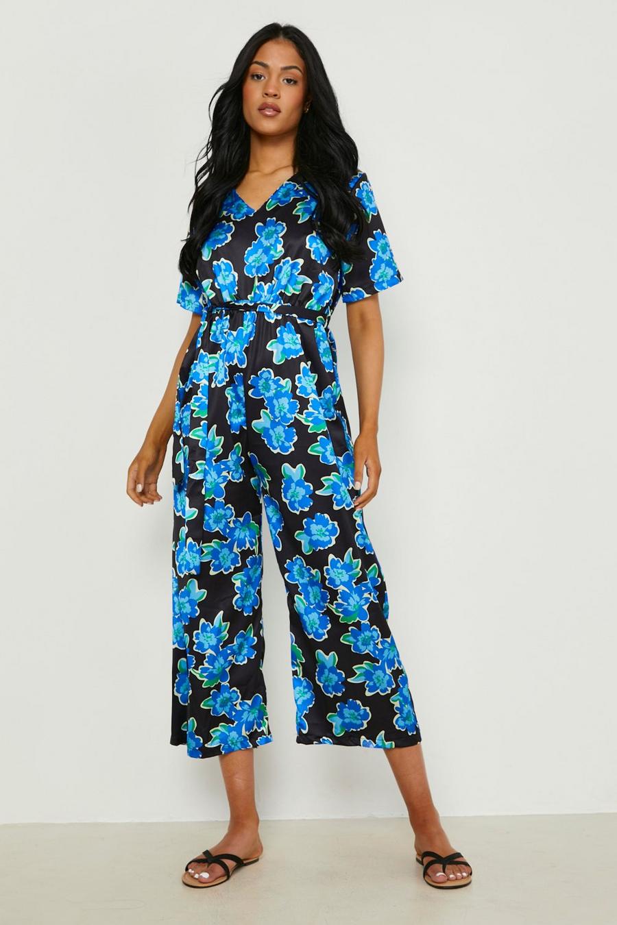 Black nero Tall Floral Belted Culotte Jumpsuit
