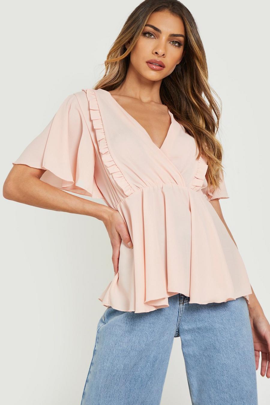 Blush Frill Front Angel Sleeve Blouse image number 1