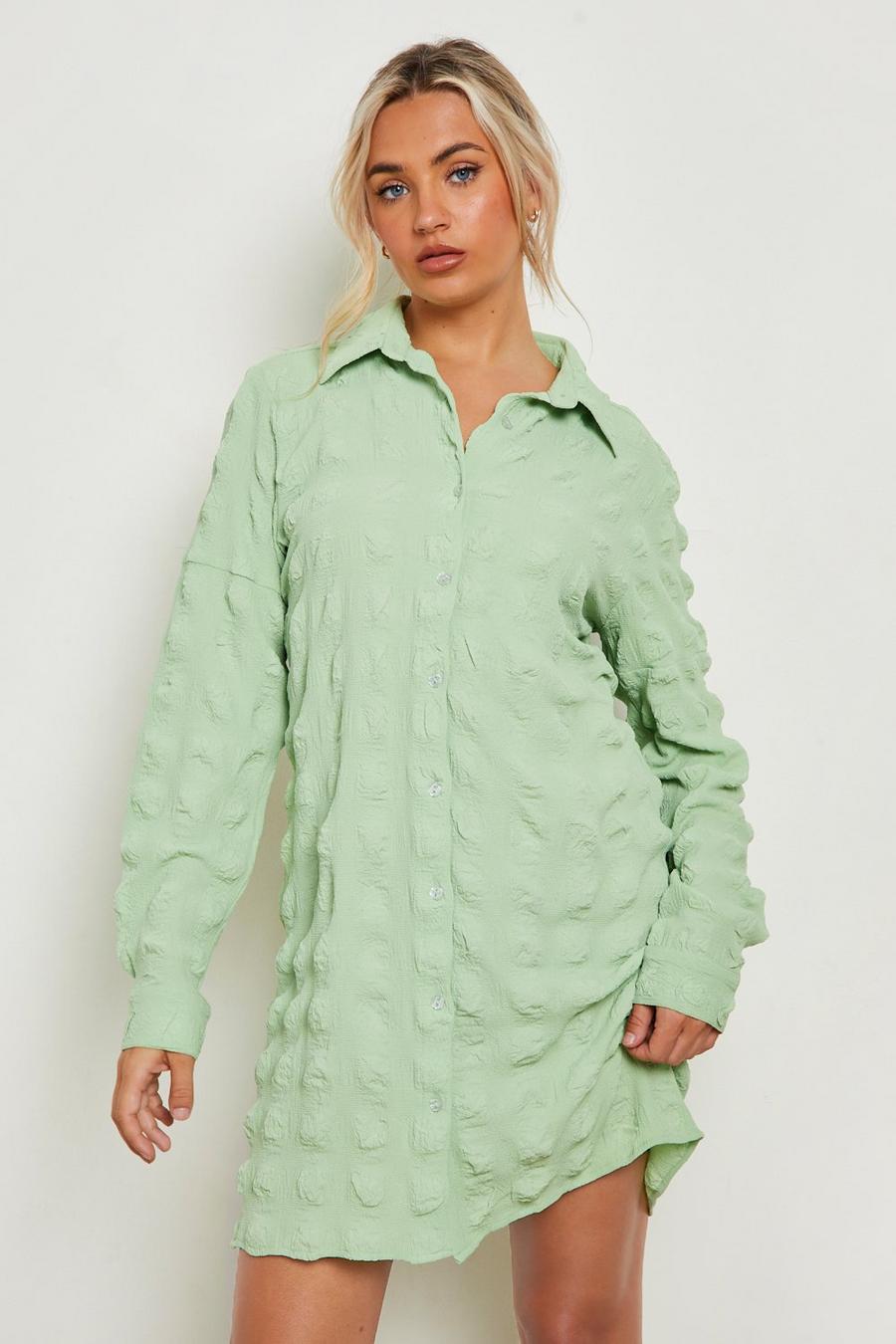 Sage Crinkle Textured Oversized Shirt Dress image number 1
