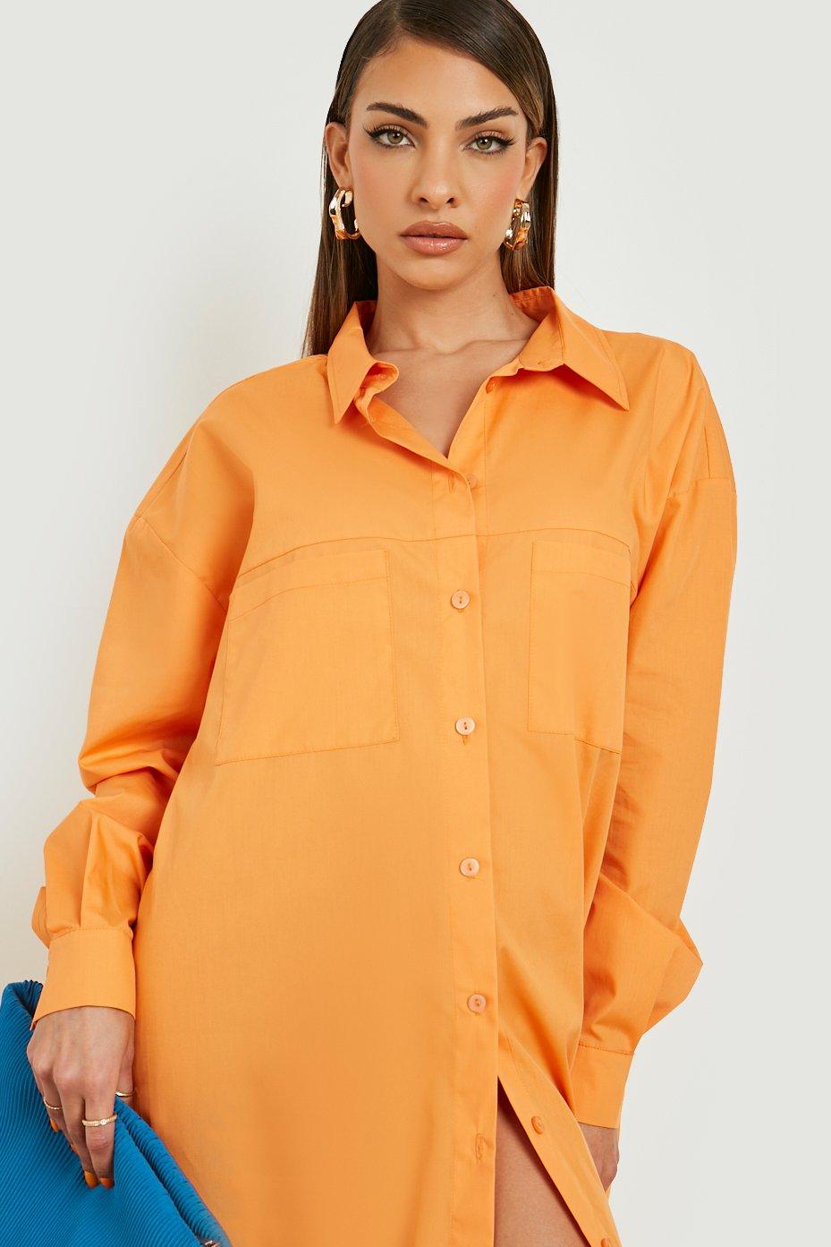 Cotton Poplin Shirt - Orange - Ladies