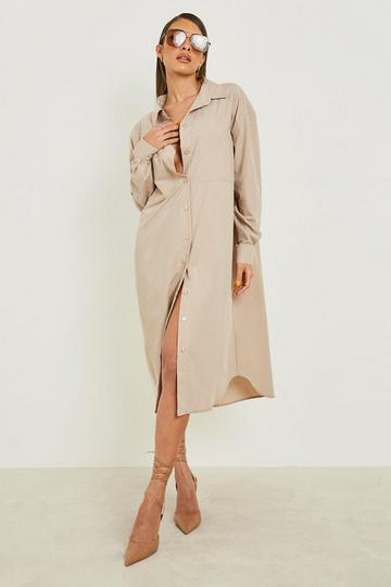 Cotton Poplin Maxi Shirt Dress sand