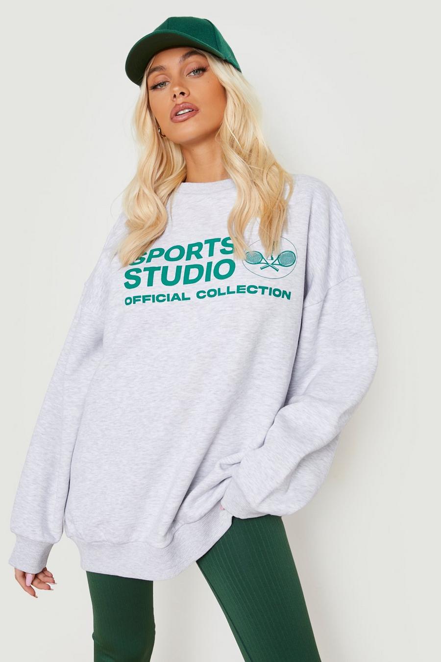 Ash grey Sports Studio Printed Oversized Sweater  image number 1