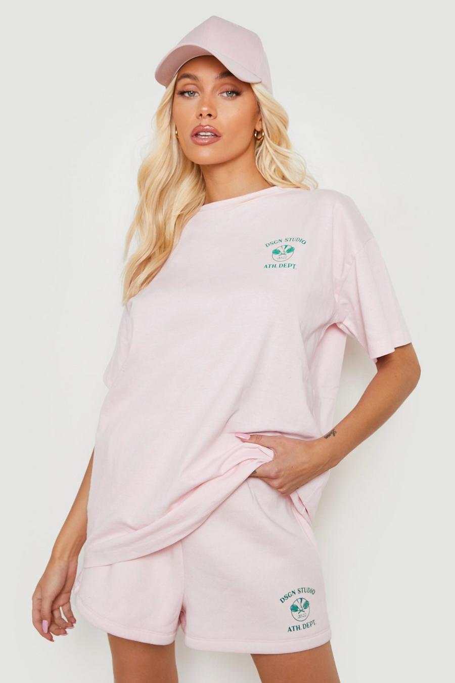 Chándal de pantalón y camiseta cortos con estampado de Tennis, Light pink image number 1