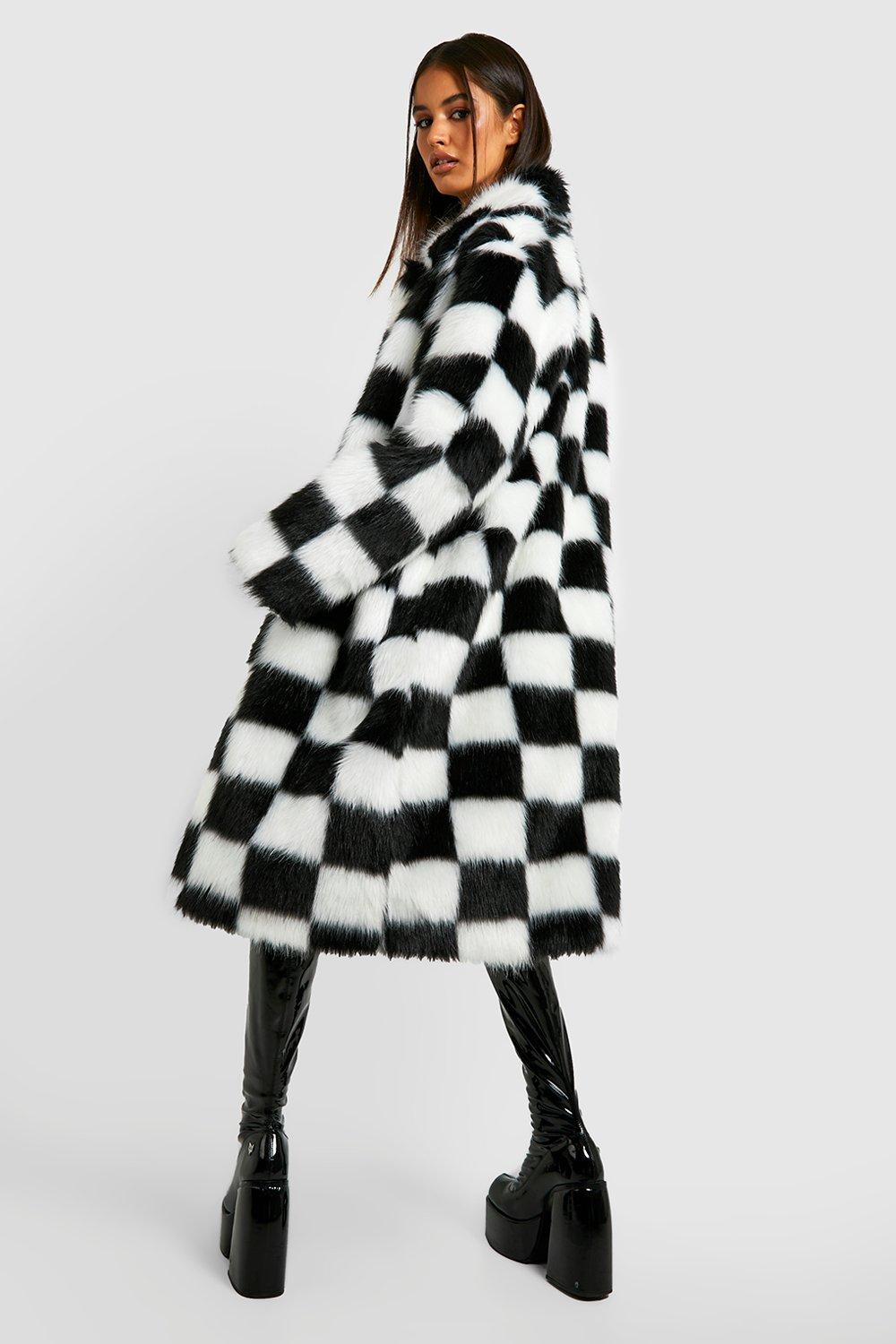 OVERSIZE CHECKERED FALSE FUR COAT W/ BELT - Shop Untitled NYC